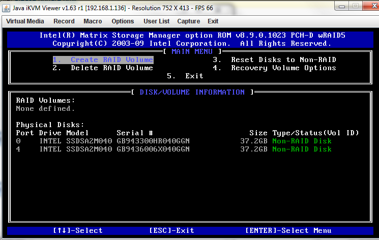 Intel Matrix Storage Manager Main Screen Intel Matrix Storage Manager Main Screen