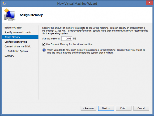 Install CentOS 6.3 on Windows 8 Hyper-V – Memory Allocation